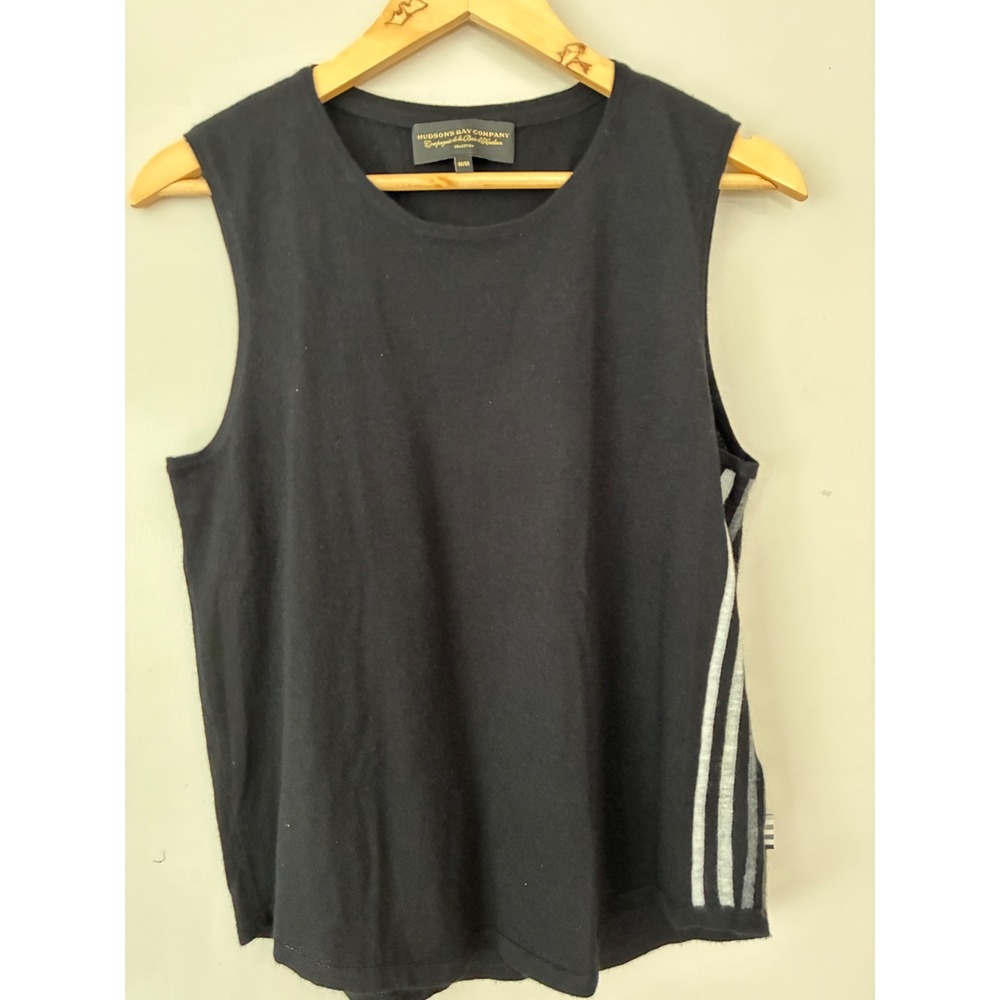 Hudson's Bay Company Cashmere Vest Women Medium Black Stripe Sleeveless Sweater